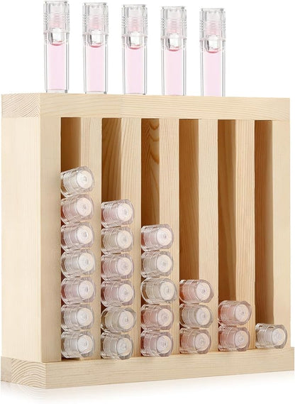 Wonderjune 1 Pcs 6 Slot Wooden Lipsticks Holder 0.7 Inch Lip Balm Tube Holder Lip Gloss Organizer Display Wood Lipsticks Tube Tower Organizer for Market Craft Booth Room Display (Wood Color)