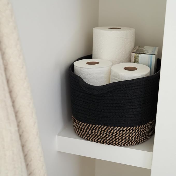 Stylish Cotton Rope Storage Basket For Dog Toys, Magazines or Books - The Perfect Woven Bin with Handles For Everyday Organization Reduces Clutter in Your Rooms - A Decorative Gift & Storage Box
