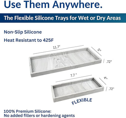 Spacewiser Countertop and Vanity Tray - 2 PC (11” and 7”) Shatterproof Silicone Kitchen and Bathroom Trays for Counter, Kitchen Soap Dispenser Tray, Vanity Trays for Bathroom, Perfume Key Tray