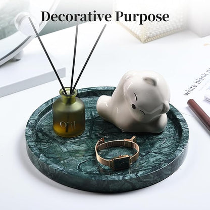 YMXYJM Real Natural Round Marble Tray for Bathroom, Genuine Marble Stone Vanity Tray, Luxury Storage Trays for Kitchen, Vanity, Home Decor, Dresser, Non-Resin/Non-Ceramic, 10"x 1", Green