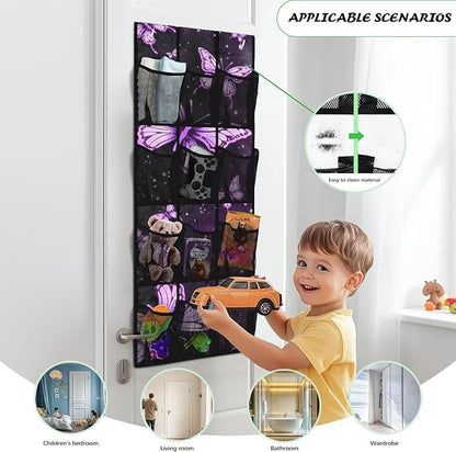 Generic Purple Butterfly Door Storage Organizer Elastic Over The Door Pantry Organizer Spandex Fabric Is Not Only Flexible But Also Allows The Bag to Fit Into Any Space Behind The Door