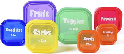 Efficient Nutrition Portion Control Containers DELUXE Kit (28-Piece) with COMPLETE GUIDE + 21 DAY PLANNER + RECIPE eBOOK BPA FREE Color Coded Meal Prep System for Diet and Weight Loss
