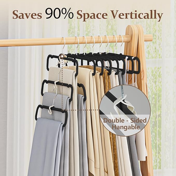 Velvet Felt Pants Hangers 30 Pack – Heavy Duty Space Saving Clothes Hangers with 360° Swivel Hook, Non-Slip Thin Design for Suits, Shirts, Coats, Dresses – Includes 30 Hooks (Black)