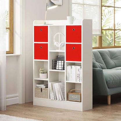 Foldable Storage Cubes Bins ,11 Inch Cloth Storage Cube Fabric Storage Box Cubes Organizer Baskets with Handles for Home Organizer Set of 6 (Red)