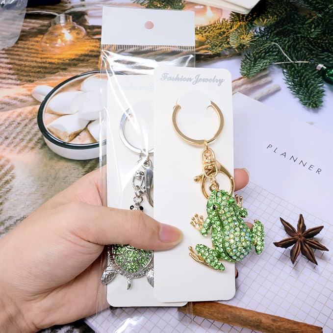 "Honbay 100PCS Keychain Display Cards Keyring Packaging Cards Blank Jewelry Display Hanging Cards and 100PCS Self Sealing Bags for Keychain Display, Organization and Storage"
