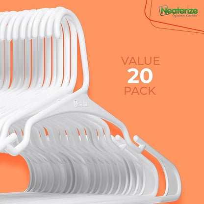 NEATERIZE Clothes Hangers Plastic 20 Pack For Adults - Plastic Hangers, The Perfect Coat Hanger and Space Saving Clothes Hangers for Closet, Percheros Ganchos para Colgar Ropa Hangars - Purple Hangers