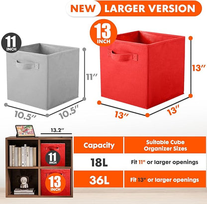 ShellKingdom Storage Bins, Foldable Fabric Storage Cubes And Cloth Storage Organizer Drawer For Closet And Toys Storage, 13 X 13 X 13 INCH, 2 Pack (Red)