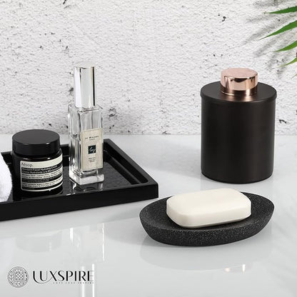 Luxspire Soap Dish, Resin Soap Tray Soap Holder Container Box, Oval Bar Soap Plate Case, Sponge Dish Scrubbers Tray Holder for Bathroom Vanity Shower Kitchen Sink Counter Top, Gravel Black