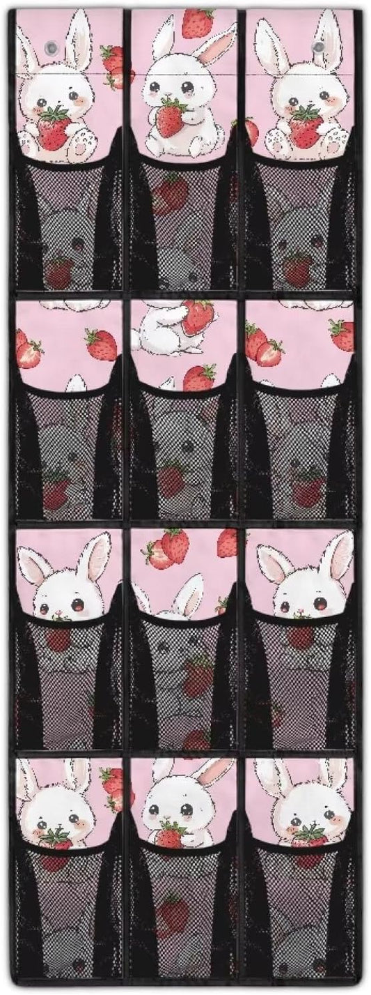Pink Over The Door Shoe Organizer 12 Pockets Wall Hanging Storage for Closet Cute Bunny Back Door Storage Organizer for Living Room Easy to Install Shoe Holder Hanger