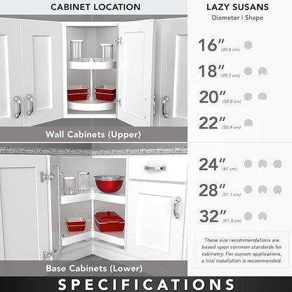 Rev-A-Shelf 2 Tier Full-Circle Lazy Susan for Corner Wall Cabinets Plastic 18" Double Shelf Swivel Kitchen Spice/Can Organizer, White, 3072-18-11-52