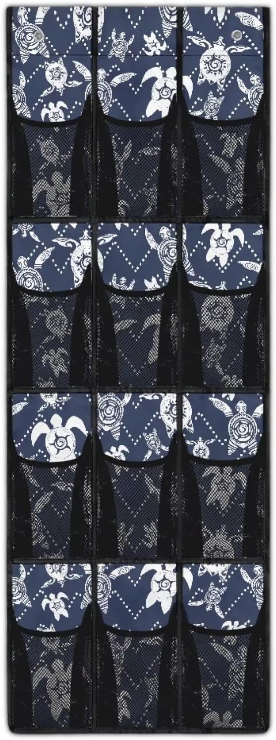 Sea Turtles Over the Door Shoe Organizer,Shoe Organizer Door Hanger with 12 Mesh Large Pockets,Space Saver,Unique Print