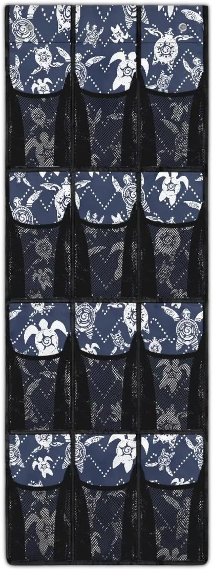 Sea Turtles Over the Door Shoe Organizer,Shoe Organizer Door Hanger with 12 Mesh Large Pockets,Space Saver,Unique Print
