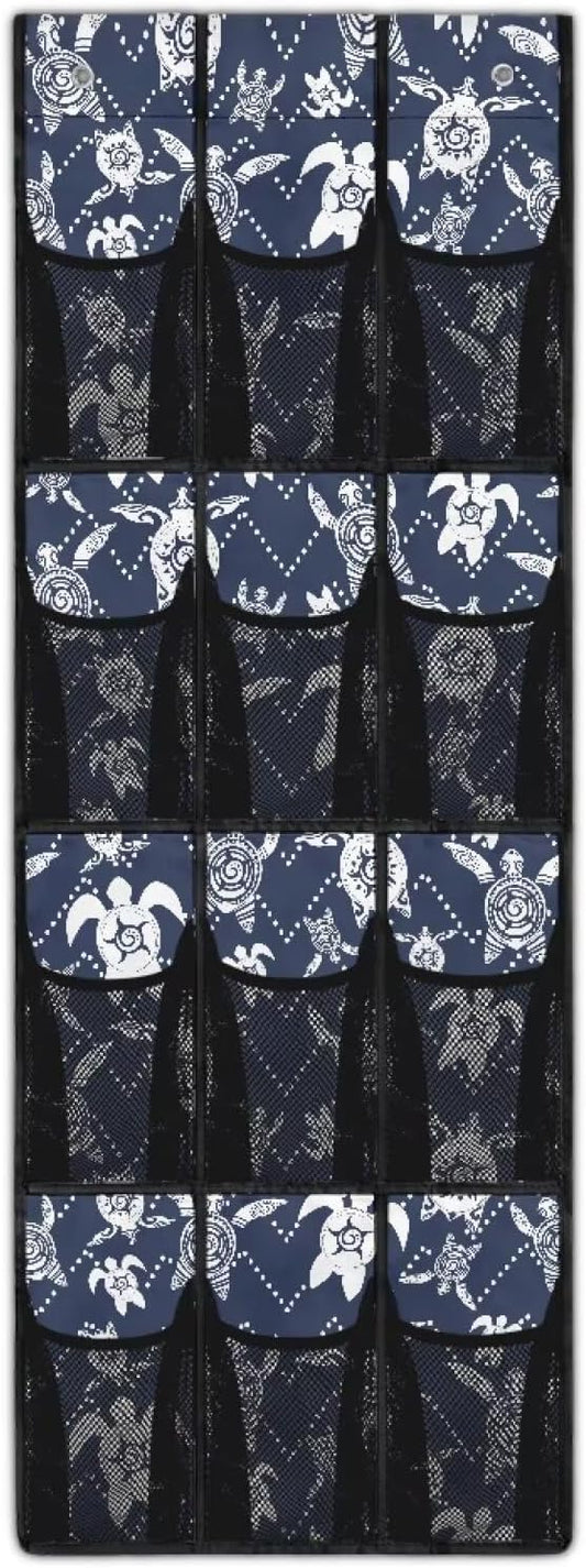Sea Turtles Over the Door Shoe Organizer,Shoe Organizer Door Hanger with 12 Mesh Large Pockets,Space Saver,Unique Print