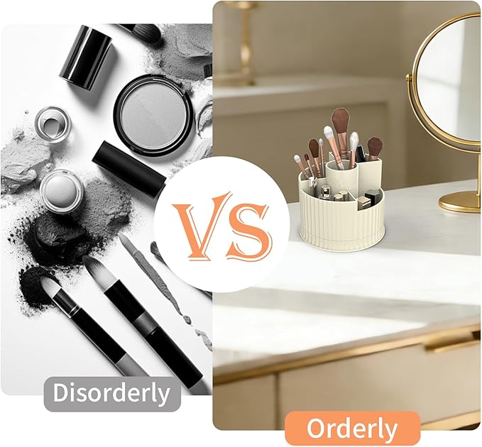 360° Rotating Makeup Brush Holder Organizer, 5 Slot Make up Brushes Cup for Cosmetics, Nail Polish, Art Supply, Skincare, Perfume, Bathroom Vanity Desktop Organizer - Clear gray