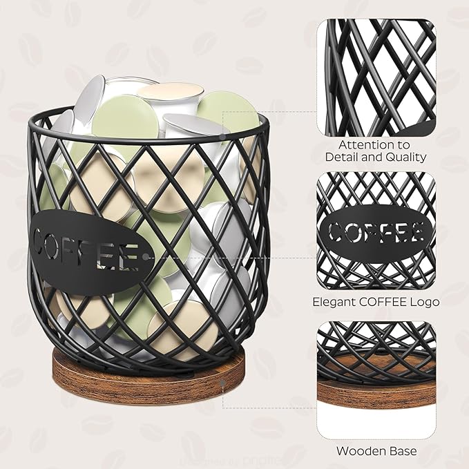 YATINEY Coffee Pod Holder Organizer, Holder for K Cup, Large Capacity Coffee Pod Basket, Versatile Coffee Capsule Storage Organizer, for Kitchen Countertop, Rustic Brown KH09BR