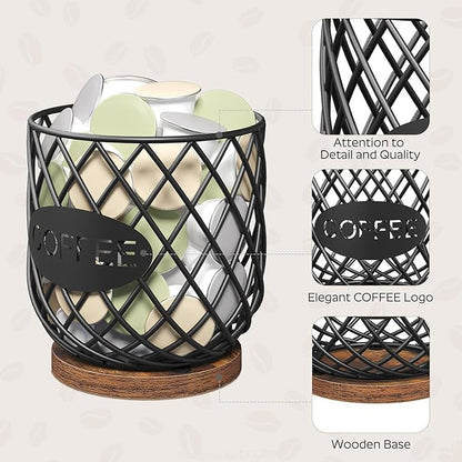 YATINEY Coffee Pod Holder Organizer, Holder for K Cup, Large Capacity Coffee Pod Basket, Versatile Coffee Capsule Storage Organizer, for Kitchen Countertop, Rustic Brown KH09BR