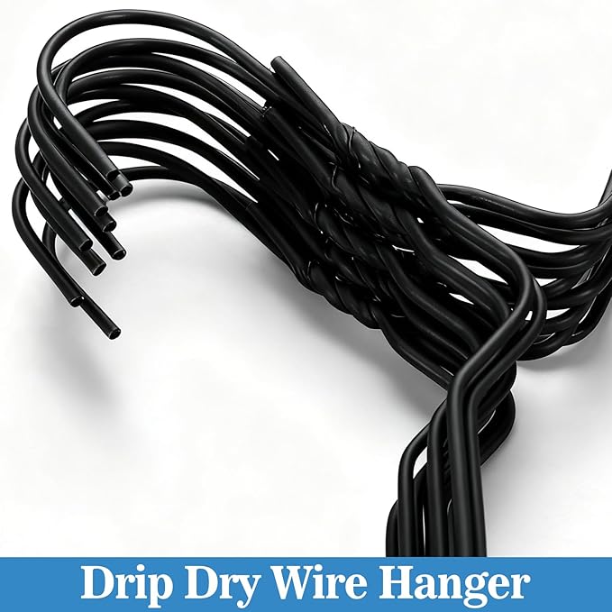 50 Pack Drip Dry Wire Hanger Bulk 16 Inch Galvanized Steel Clothes Coat Hangers with Plastic Coating Dry Cleaner Suit Holders for Home Caped Clothing (Black)