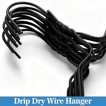 50 Pack Drip Dry Wire Hanger Bulk 16 Inch Galvanized Steel Clothes Coat Hangers with Plastic Coating Dry Cleaner Suit Holders for Home Caped Clothing (Black)