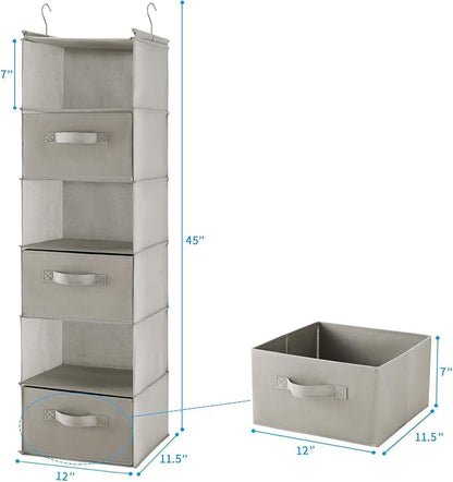 MAX Houser 6 Tier Shelf Hanging Closet Organizer, Closet Hanging Shelf with 2 Sturdy Hooks for Storage, Foldable (Light Grey-D3)