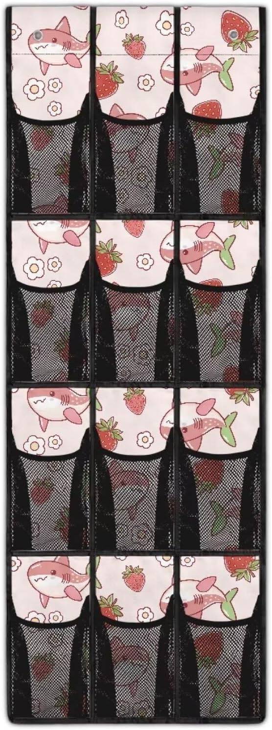 Shark Over The Door Organizer Decor Nursery Storage with 12 Large Pockets,Nursery Organizers and Storage,Stable Spice Rack for Kitchen,Behind Door Bag for Bathroom,Bedroom