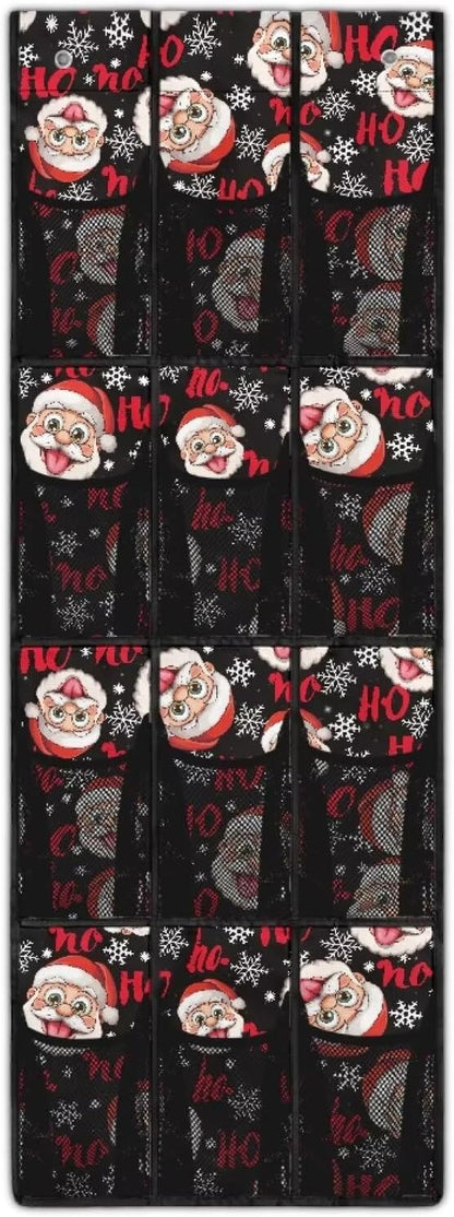 HO The Santa Claus Door Hanging Shoe Organizer for Merry Christmas,Easy to Install Over The Door Organizer for School,Space Saving with 12 Pockets Wall Hanging Storage