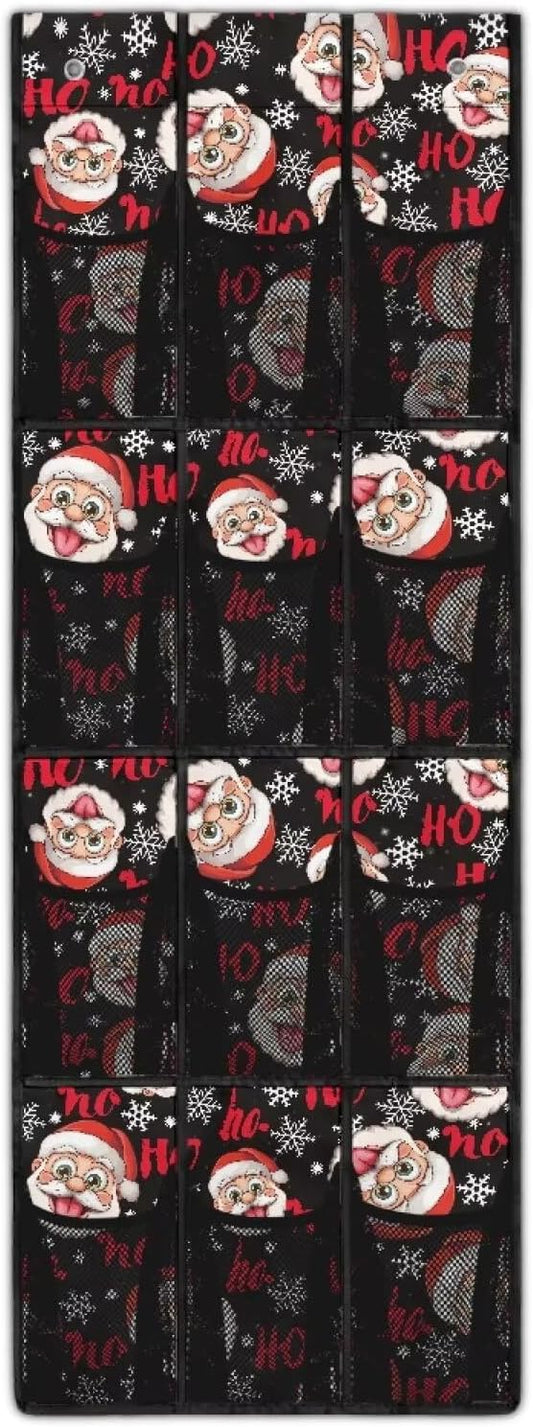 HO The Santa Claus Door Hanging Shoe Organizer for Merry Christmas,Easy to Install Over The Door Organizer for School,Space Saving with 12 Pockets Wall Hanging Storage