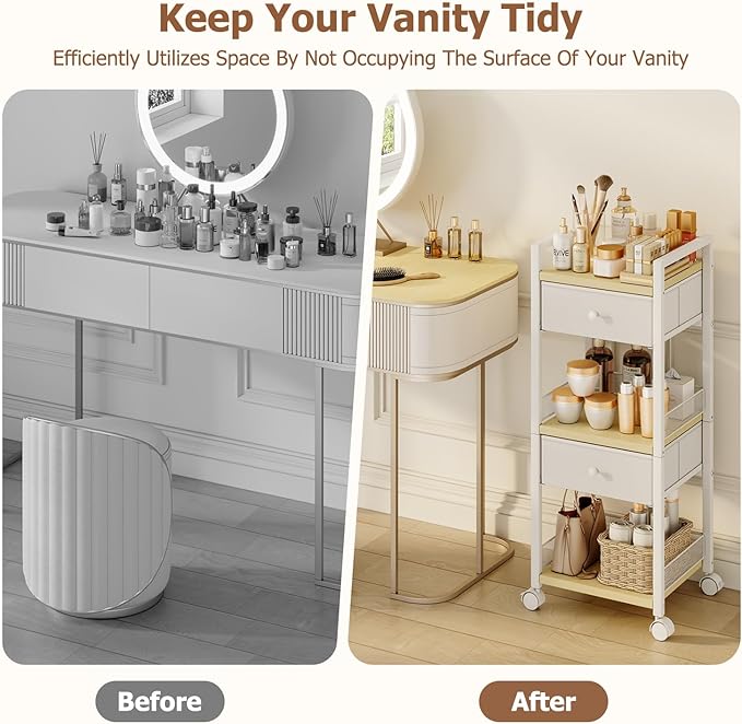Flycity Makeup Organizer Cart with Drawers, 5 Tier Rolling Makeup Cart, Floor Skincare Organizers, Vanity Organizer Storage with Wheels Cosmetic Display Cases for Skin Care Perfume Nail Polish, White