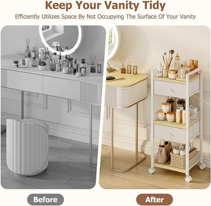 Flycity Makeup Organizer Cart with Drawers, 5 Tier Rolling Makeup Cart, Floor Skincare Organizers, Vanity Organizer Storage with Wheels Cosmetic Display Cases for Skin Care Perfume Nail Polish, White