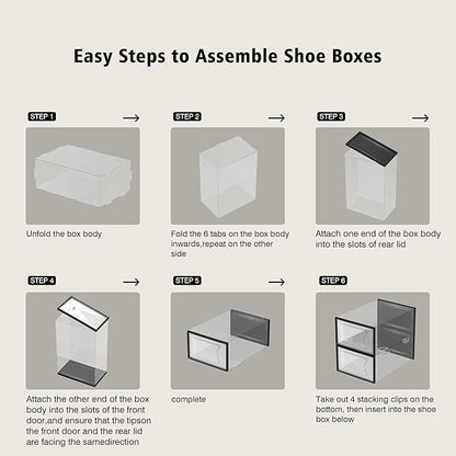 SEE SPRING 12 Pack Shoe Storage Box, Clear Plastic Stackable Shoe Organizer for Closet, Space Saving Shoe Rack for Entryway Sneaker Container Bin Holder (Black)