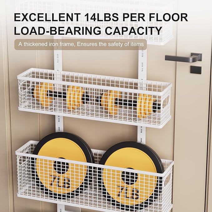 Bunoxea 6-Tier Over The Door Pantry Organizer,Hanging Spice Rack,Over Door Adjustable Basket with Handle,Pantry Organization And Storage, Laundry Room,Bathroom,Large Capacity,D5.3xW15.7xH60.9in