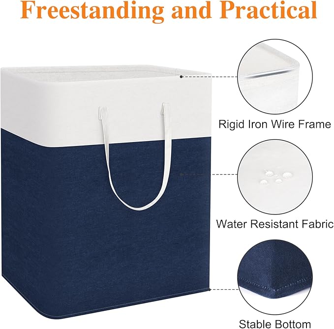 TasticTotes laundry basket 3-Pack, laundry hamper, Hamper with handles, collapsible laundry baskets, Waterproof dirty clothes hamper, Towel Storage for Home or Dorm, 125L-Blue