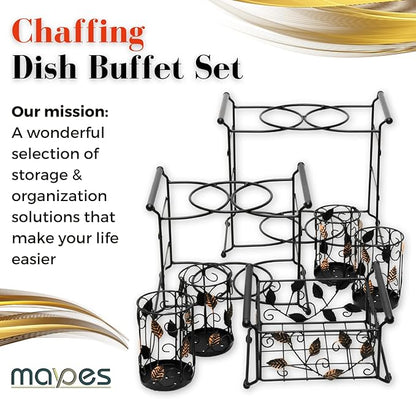 Chaffing Dish Buffet Set – 3-Tier Chaffee Buffet Set with Plate, Napkin and Silverware Holder – Buffet Caddy Plate Holder Organizer for Kitchen, Dining, Entertainment – Tiered Organizer
