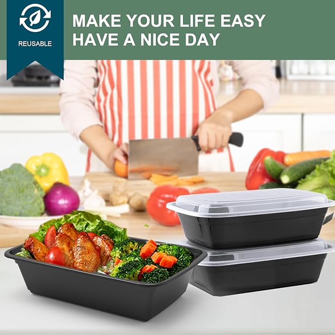 vivigu 50 Pack (100-Piece) Meal Prep Containers 24 oz, Leakproof Plastic Food Storage Containers with Lids, Disposable To Go Food Containers, BPA-Free, Stackable, Microwave, Dishwasher & Freezer Safe