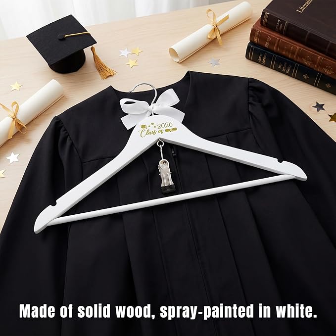 GraduatePro Graduation Cap and Gown Hanger 17.5“ ”with Hook Clip for College and High School Graduates, Graduation Gifts with Class of 2026 Printed for Her and Him, White