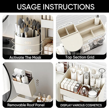 Makeup Organizer,Rotating Cosmetic Storage Organizer with Drawers,Large Capacity Makeup Brush Holder,Skincare Vanity Organizer for Bathroom Countertop, White