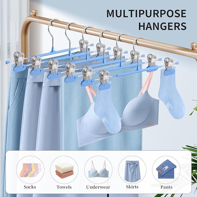 HUADYMEET 20 Pack 12Inch Pants Hangers with Wide Clips,Metal Trouser Hanger for Jeans.Space Saving Skirt Hangers Heavy Duty Non-Slip Adjustable Clothes Shorts Hanger for Women,Men,Sky Blue