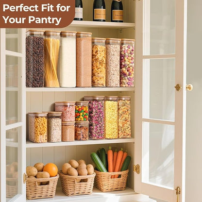 ComSaf 1.8 Qt Rectangle Glass Storage Containers with Lids, Glass Jars with Bamboo Lids, Clear Food Storage Jar, Sugar Coffee Containers, Pantry Storage Container for Pasta Rice Flour Oats Nuts Tea