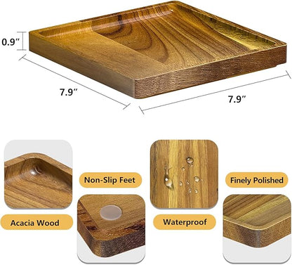WEENSON Square Acacia Wood Bathroom Vanity Tray for Soap Dispenser, Toiletries, Makeup, Perfume, Decor, Kitchen Tray for Counter Salt Spice, Toilet Tank Tray for Candle, Nightstand 7.9"x7.9"