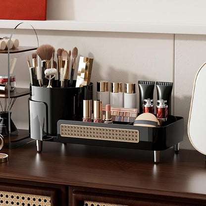 Rotating Large Capacity Cosmetic Display Case,Bathroom Counter Organizer Countertop Storage,Cosmetics Skincare Shelf Organizer (Black, XM)