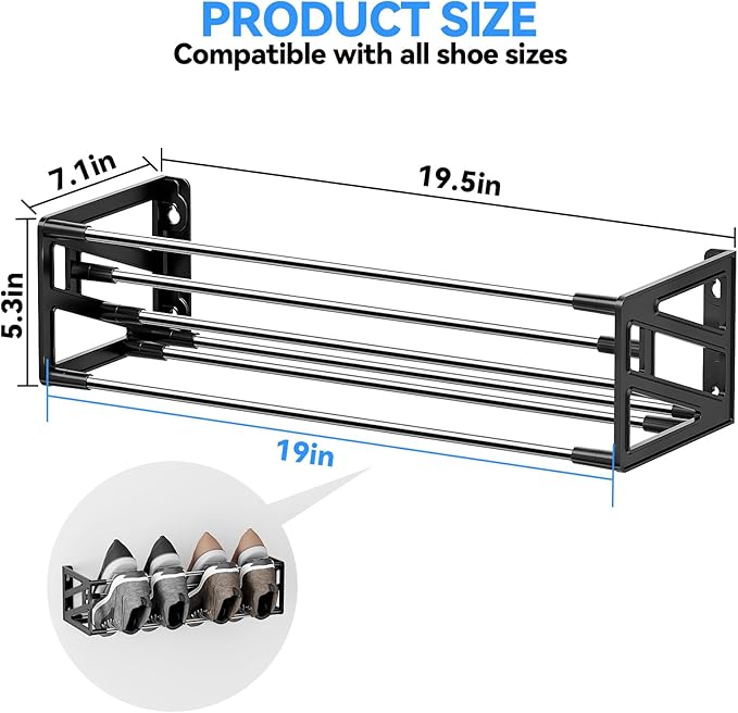 2 Pack Wall Shoe Rack,Hanging Shoe Storage Holds 8 Pairs of Shoes Over The Door Wall Mounted Shoe Organizer Space Saving for RV Closet Camper Black