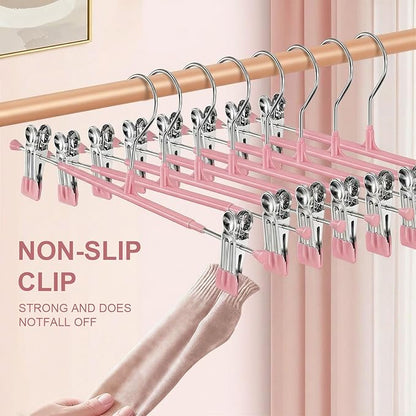 POZEAN Pants Hangers with Clips for Women 50 Pack, 12Inch Adjustable Heavy Duty Skirt Hangers, Space Saving Non-Slip Shorts Jeans Trousers Clothes Hangers, Pink