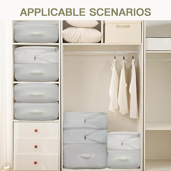 Four Oxford Cloth Comforter Storage Bags - Space-Saving, Large Capacity, Washable, Suitable for Storing Blankets and Bedding, Beige Color