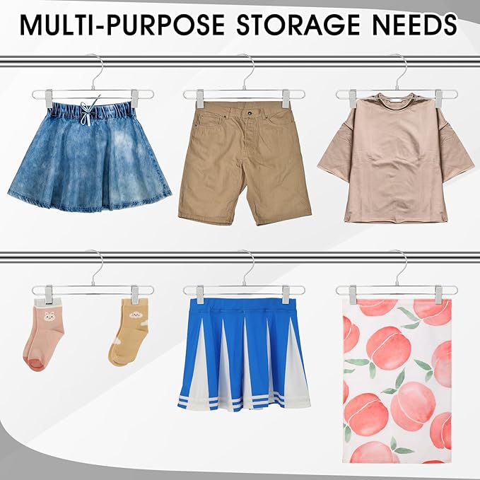 12 Pcs Metal Chrome Pant & Skirt Hanger Set with 360-degree Swivel Hooks, Metal Pant Hangers with 2-Adjustable Clip Anti-Rust Hangers for Skirt, Jeans, Slacks & Trousers