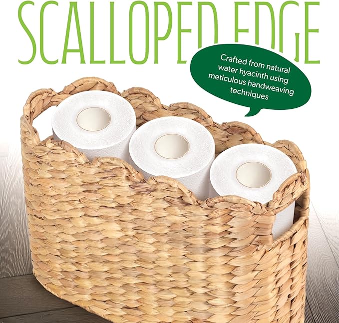 Toilet Paper Storage Baskets, Scalloped Water Hyacinth Baskets , Wicker Scalloped Basket for Storage, Toilet Papers Holder Wicker Basket, Toilets Paper Organizer, Bathroom Accessories Organizer...