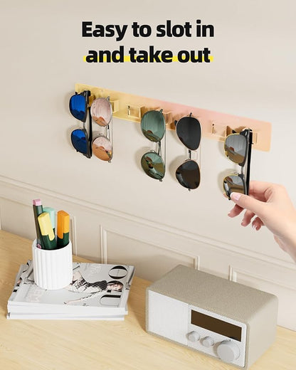 MaxGear Sunglasses Organizer Wall Mount, 2-Pack Acrylic Eyewear Display Holder with 14 Slots, Sunglasses Storage, Includes Adhesive Tape & Screws, Wall Mounted Shelf for Closet, Cabinet, Iridescent
