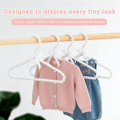 Adorila 10-Pack Kids Pearl Hangers - Small Non-Slip Pearl Beaded Bow Clothes Racks - Elegant Garment Organizer for Pet Apparel (30cm, White)