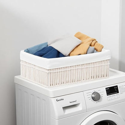 Cotton Rope Storage Baskets (Set of 3) - Hand Woven Organizing Basket with Removable Liner & Iron Frame, Decorative Shelf Storage for Closet & Bedroom (Off-white)