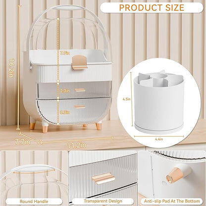 Yieach Countertop Makeup Organizer With Lid,Large Skincare Organizers With 2 Drawers,Dustproof Cosmetic Display Cases for Bathroom,Dresser,Lotion,Beauty,Skin Care Holder,Makeup Storage Organizer,Pink