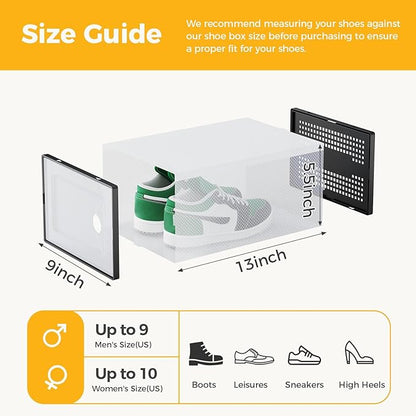 NEWBULIG 12 Pack Clear Shoe Storage Boxes, Stackable Sneaker Storage Case with Lids, Shoe Display Containers Organizer for Closet, Under Bed, Entryway, Black