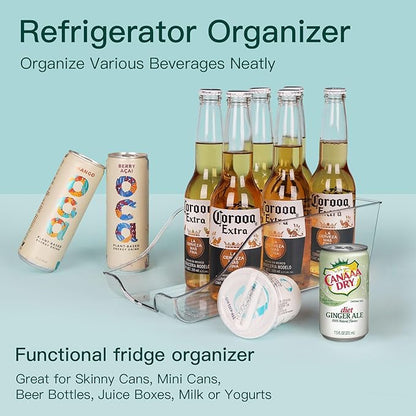 Refrigerator Organizer Bins Set of 4, Pantry Storage, Can Dispenser for Kitchen Cabinet or Counter-top, Fridge Beverage Holder, Clear